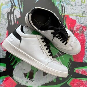 Valentino Men's White Sneakers with Black Accents